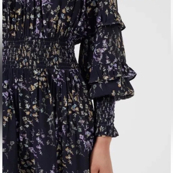 FRENCH CONNECTION Womens Birgin Colette Eco Crepe Ruffle Tiered Dress Navy NWT - Picture 7 of 14